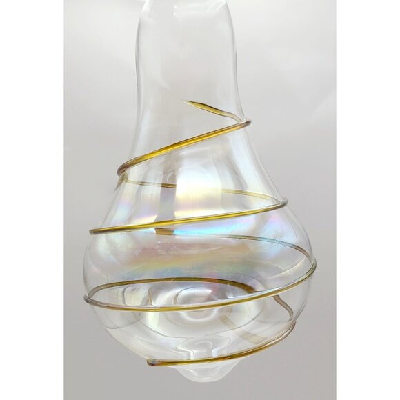 Silvestri Handblown Iridescent Glass Pear Shape Ornament With Gold Swirl Design - Picture 2 of 9